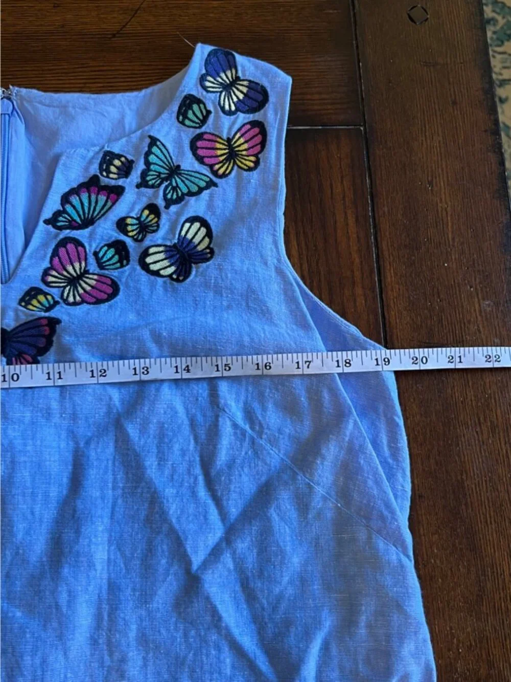 Talbots Embroidered Embroidered Butterfly Linen Shift Dress Blue Knee Length 12 - Picture 9 of 11